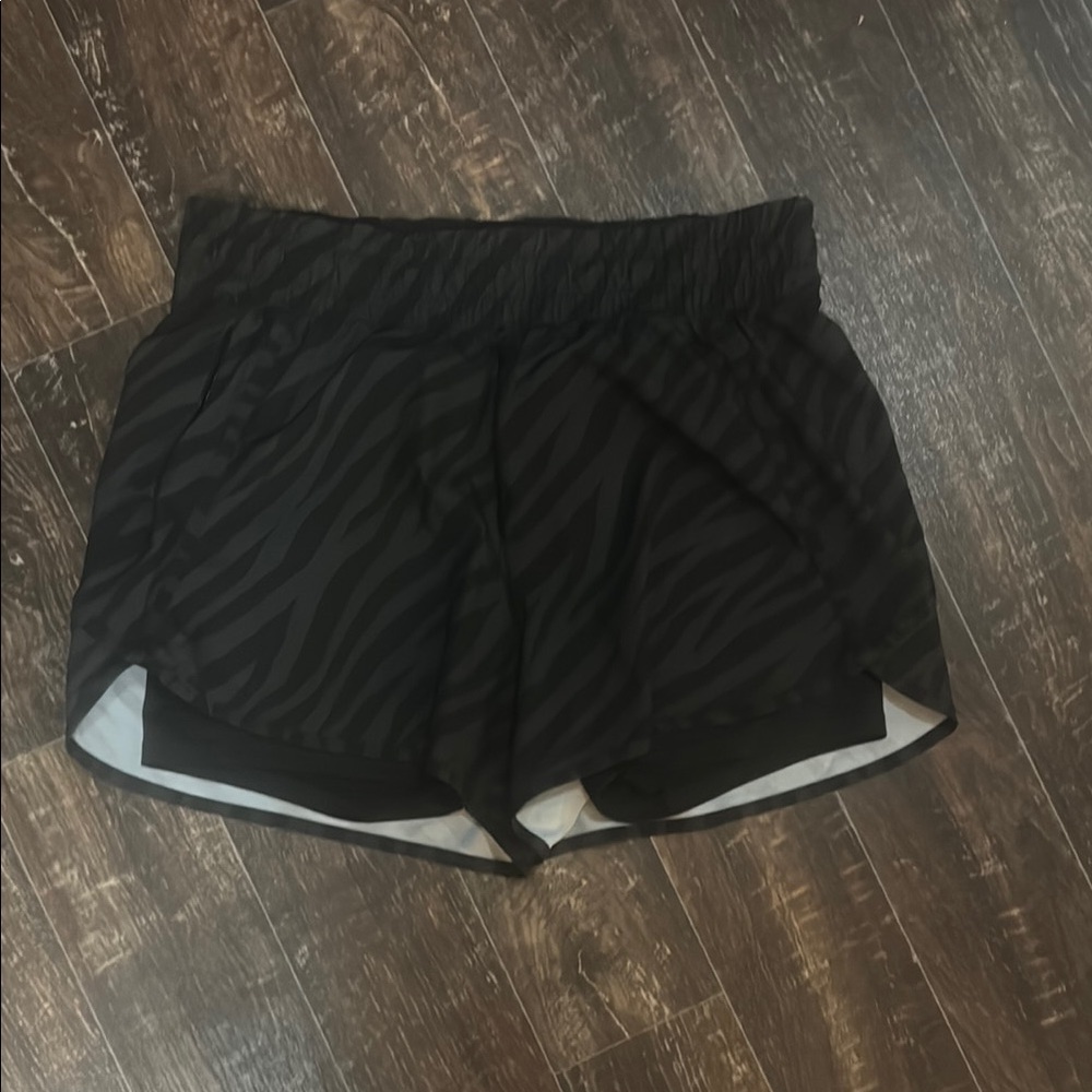 Avia Black Zebra Athletic Shorts with Moisture-Wicking Fabric - Large
